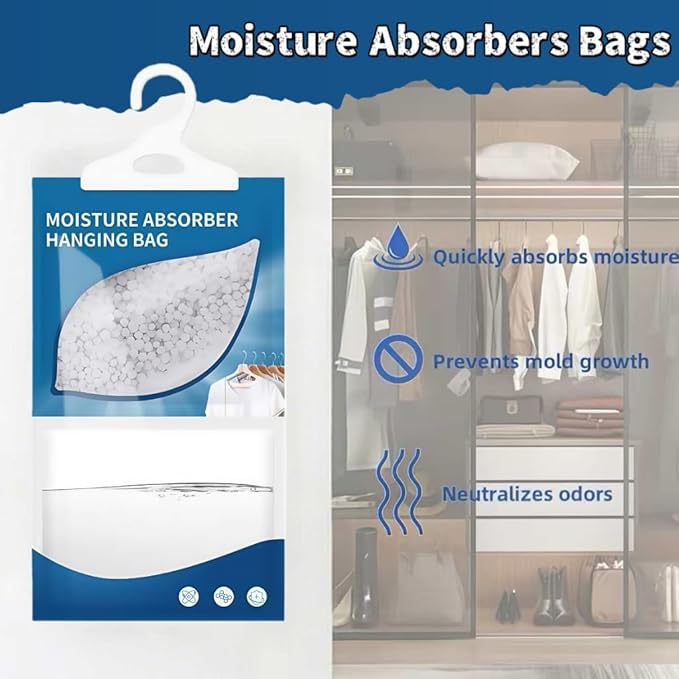Moisture Absorbers Packets, Dehumidifier Bags, Hanging Moisture Absorber Bag, Humidity Packs,Closet Dehumidifier,Unscented Desiccant in Wardrobes, Bedrooms, Bathrooms,Kitchen (12 PACK) - Image 2