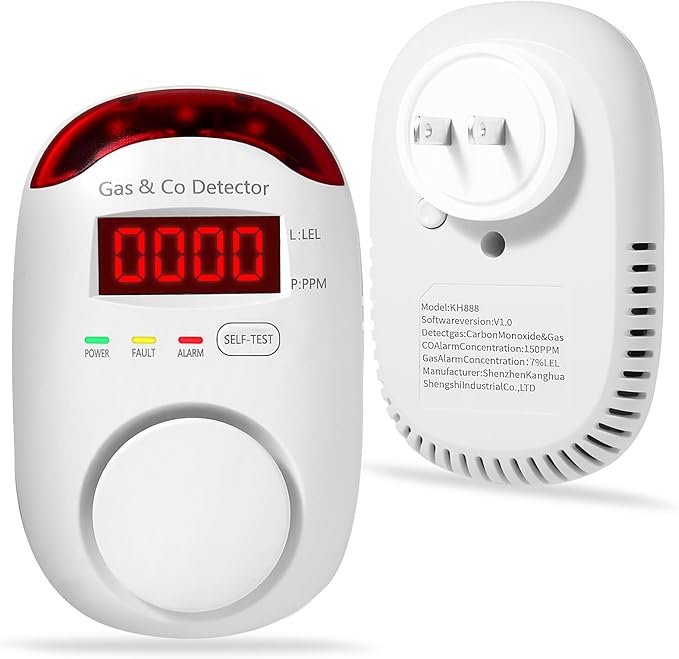 Combination Gas & Carbon Monoxide Detectors - Koabbit Plug in Carbon Monoxide Detector,Propane, Natural,Methane, Explosive Gas Detector Alarm & CO Detector Alarm for Home,Easy to Read by ProductCategory
