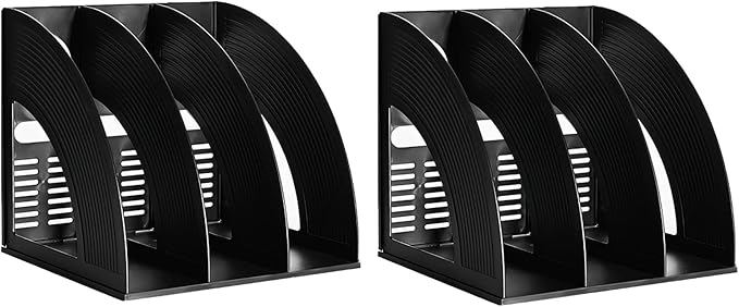 Marte Vanci 2 Pcs Magazine File Holder Book Desktop Organizer Plastic Storage Sturdy Vertical 3 Section Folder (Black) by MarteVanci