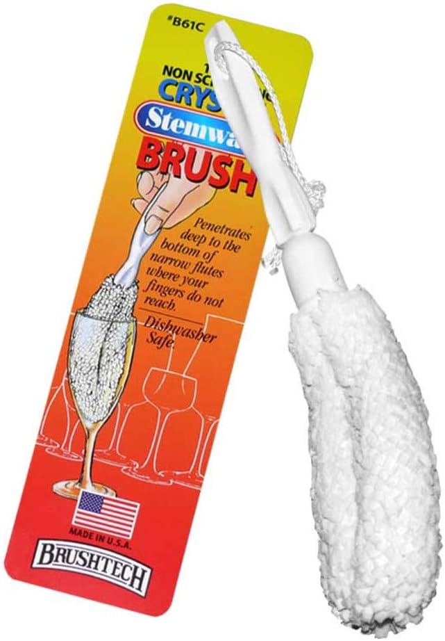 Brushtech B61C Crystal Stemware Wine Glass & Flute Cleaning Brush, Non-Scratch Soft Foam Bristles, Dishwasher Safe Cleaner Brush for Crystal Glasses, Mugs, Tumblers, Champagne Glass Bottle (Pack of 2) by Brushtech