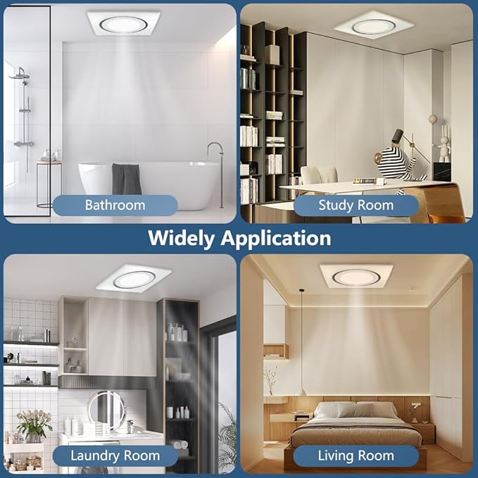 Bathroom Exhaust Fan with Light 88CFM 1.0 Sone, Quiet 28W Bath Shower Fan 3CCT Color LED Light Adjustable 8 x 8 inch Extractor Vent for Bathroom White - Image 8