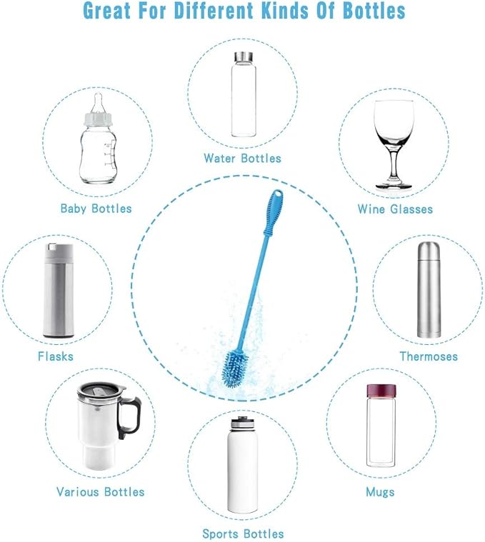 Silicone Bottle Cleaning Brush with Long Handle, Water Bottle Cleaner for Baby Bottles, Hydro Flask, Sports Bottle, Vase, Glassware, Perfect for Smaller Diameter Bottle Openings (Qty 1) - Image 5