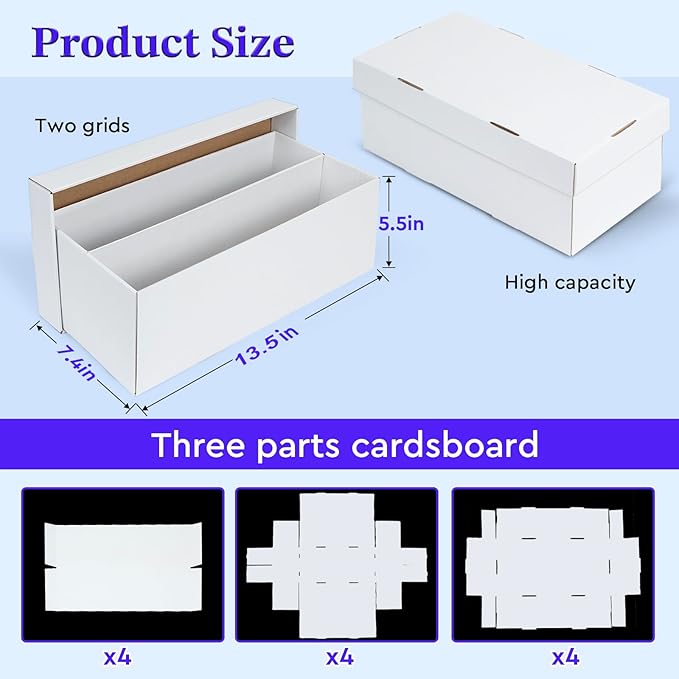 4 Pack Trading Card Storage Box - 2 Rows, Cardboard Storage Box holds 320+ Top Loaders, Graded Card Holder Organizer Case fits PSA/HGA Slabs - Image 2
