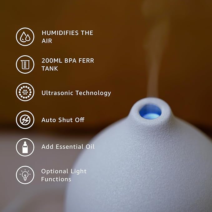 200ML Ceramic Essential Oil Diffuser - Ultrasonic Aromatherapy & Humidifier with 7-Color LED Lights, Auto Shut-Off, White, 1H/3H/6H Timer | Scent for Home,Office,Yoga - Image 5