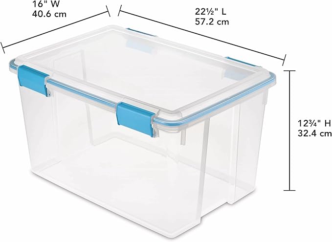 54 Quart Clear Storage Bin with Gasket Lid, Weather-Resistant Latching Container, Blue, 22.5x16x12.75 Inches, 4 Pack - Image 2