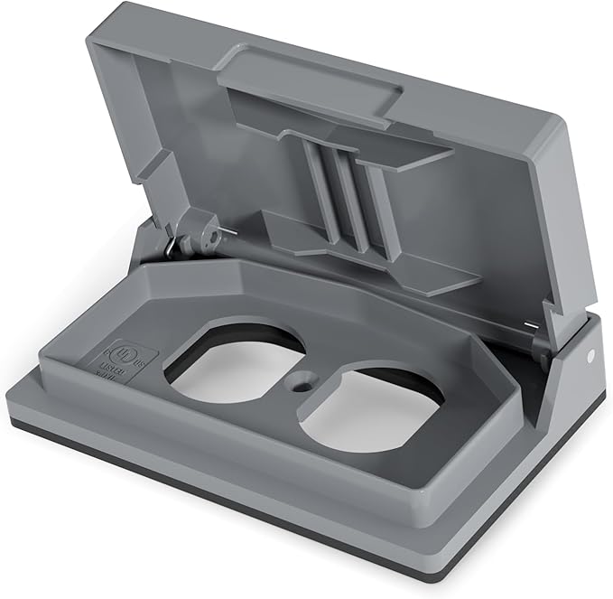 ELEGRP Horizontal Outdoor Cover for Duplex Receptacles, Weatherproof Wall Plate, Outdoor Electrical Outlet Cover, Standard Size 1-Gang 4.77” x 2.97”, Thermoplastic, 1 Pack, Grey by ELEGRP%7CELEGROUP