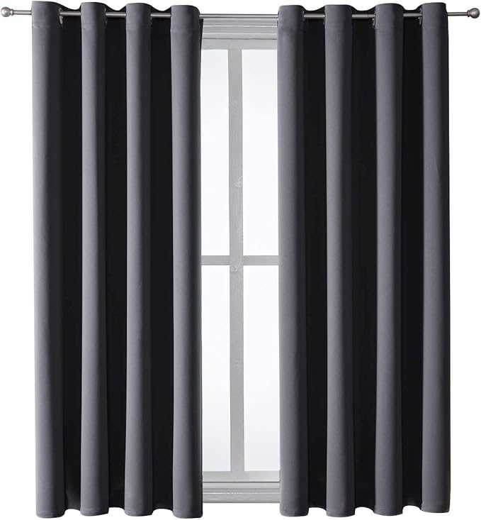 ChrisDowa Grommet Blackout Curtains for Bedroom and Living Room - 2 Panels Set Thermal Insulated Room Darkening Curtains (Dark Grey, 52W x 63L) - Image 7