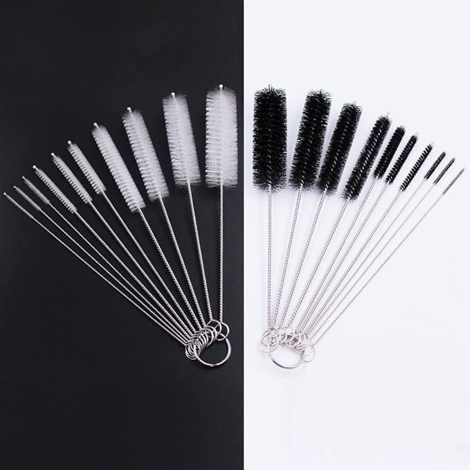 DiCUNO Straw Cleaning Brushes Set, 8 Inch Nylon Tube Brushes, Different Sizes Clean Brush for Bottle, Pipe, Keyboard, 2 Sets of Super Hard & Medium Hard by DiCUNO