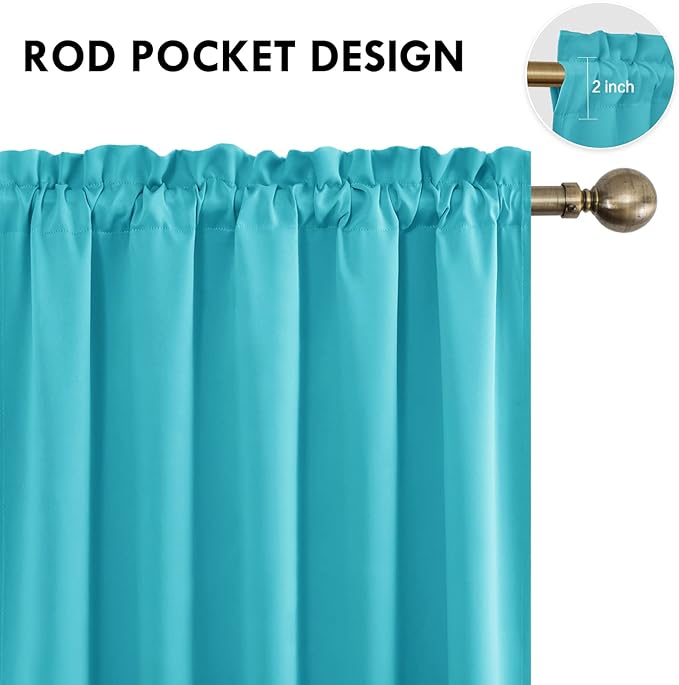 DWCN Thermal Short Blackout Curtains for Bedroom/Kitchen, Energy Saving Room Darkening Curtains for Nursery/Bedroom/Kitchen(W42 x L36 inch, Turquoise, Set of 2 Panels, Top of Rod Pocket) - Image 3