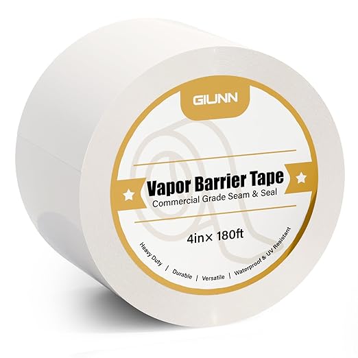Vapor Barrier Tape, 4" Wide x 180' Long Moisture Barrier Tape, 9 mil White polyethylene Tape, Moisture Sealing and Seams for Crawl Spaces, Vapor barriers, Marine, Insulation by GIUNN