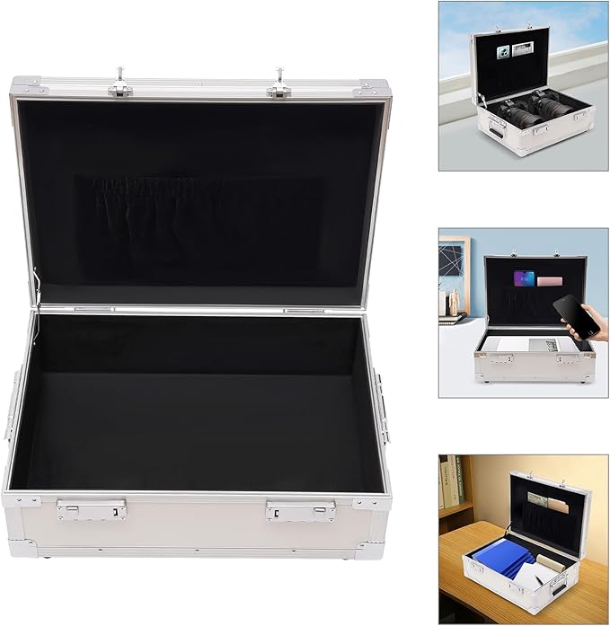 Locking Storage Box, Portable Trunk with Combination, Large Capacity Briefcase Security Box, Lock Boxes for Personal Items, Cash, Laptop (Silver) - Image 4