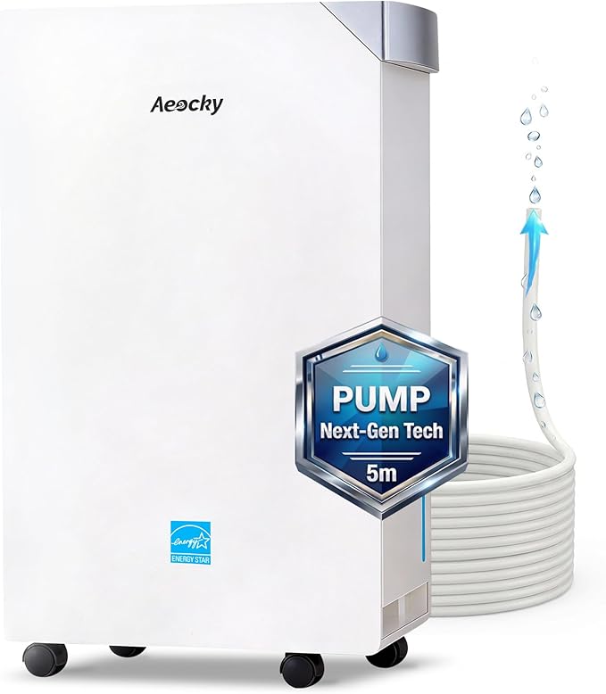 4500 Sq.Ft Energy Star Most Efficient 2025 Dehumidifier with Pump, AEOCKY Max 80 Pint/Day Smart Compressor Dehumidifier with Drain Hose, Intelligent Humidistat,for Basement,Bedroom,Home (White) by AeockyDirect
