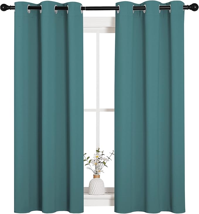 NICETOWN Window Curtain Panels, Thermal Insulated Solid Grommet Blackout Draperies/Drapes (Sea Teal, One Pair, 34 by 54-inch) - Image 2