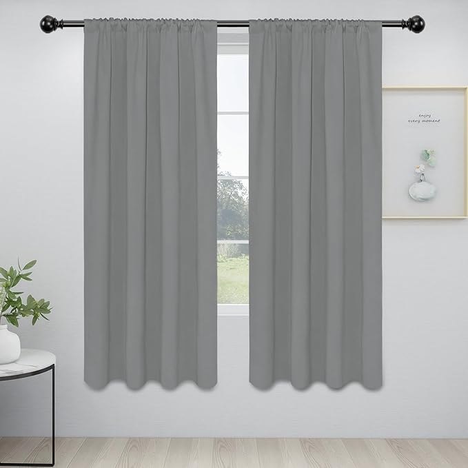 Easy-Going Rod Pocket Blackout Curtains for Bedroom, Room Darkening Window Curtains for Living Room, Thermal Insulated Noise Reduction Solid Window Drapes, 2 Panels(34x72 in, Light Gray) by Easy-Going