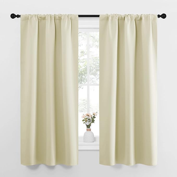 NICETOWN Bedroom Curtains for Kids Room, Window Treatment Thermal Insulated Solid Room Darkening Drape Panels for Girls Room (Beige, Set of 2, 34 inches Width by 63 inches Length) by NICETOWN