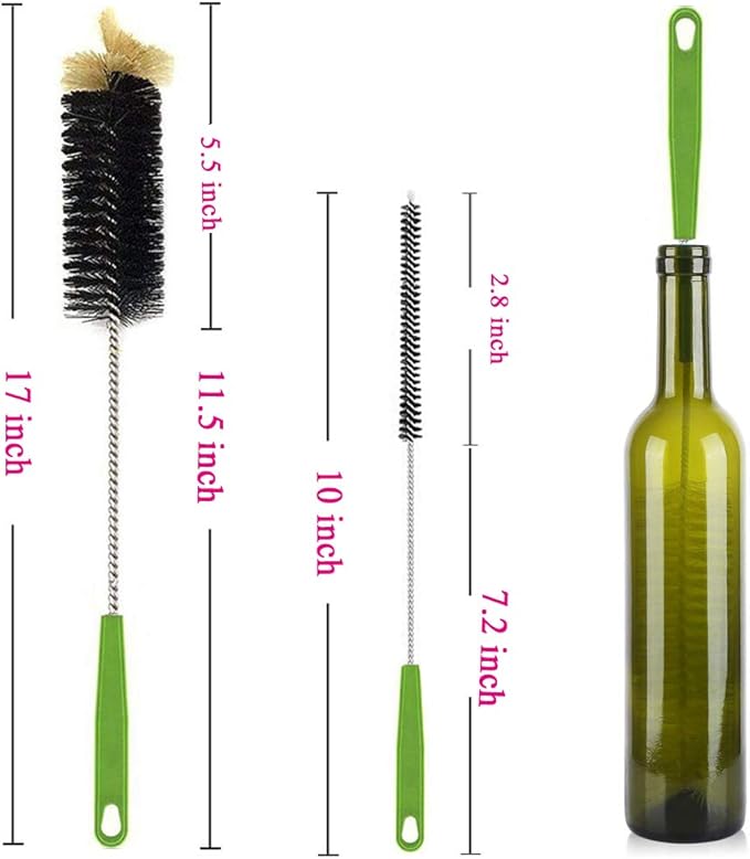 Long Bottle Brush, 17 in Bendable Cleaner Brushes for Cleaning Neck Beer Bottles, Wine, Baby Bottles, Water Bottles, Tumblers, Flask, Bird Feeder, Vase and Brewing Pipes Brush+Bottle Brush/2Pack - Image 5