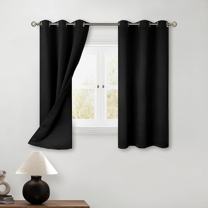 BGment Short Blackout Curtains 54 Inch Length for Bedroom, Thermal Insulated Energy Efficiency Noise Reducing Grommet Curtains with Liner for Small Window 2 Panels Each 42 Inch Wide, Black by BGment