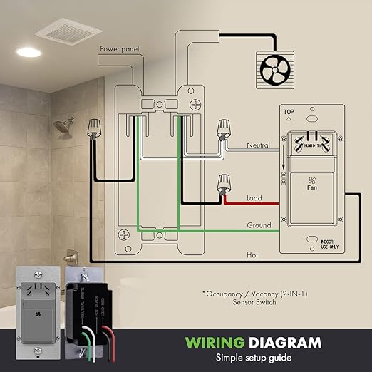 TOPGREENER Humidity Sensor Switch for Ventilation Fan, Air Moisture Detection, Bathroom Fan Automated Control, Neutral Wire Required, UL Listed, TDHS5, Gray - Image 3
