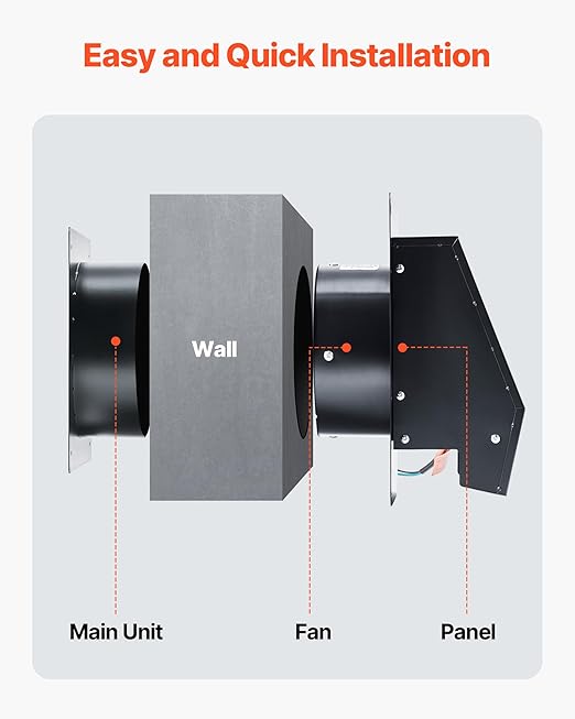 VEVOR Through-The-Wall Ventilation Fan with Cover, 205 CFM, 7-inch Diameter Exhaust Fan Hose, Adjustable Duct for Kitchen, Living & Laundry Room Workshop - Image 5
