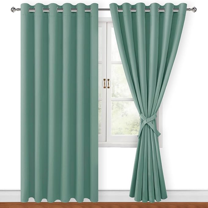 Hiasan Room Darkening Curtains for Bedroom, 70 x 84 Inches - Thermal Insulated & Energy Saving Window Drapes for Living Room/Dorm Room, Set of 2 Panels Sewn with Tiebacks, Sage Green - Image 7
