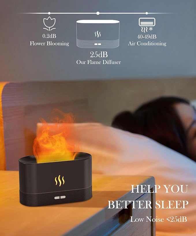 Essential Oil Diffuser Humidifer with Flame Light Effect, 180ml Air Diffuser for Essential Oils, Humidifiers for Bedroom with 2 Brightness, Auto-Off Function(White) - Image 6