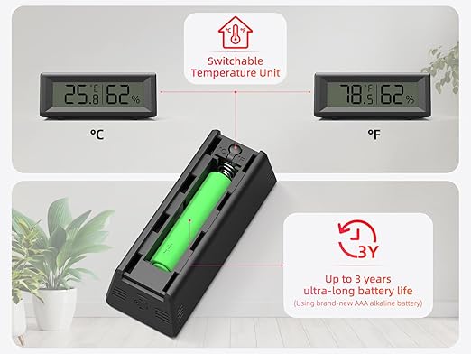 Small Digital Hygrometer, Humidity Meter, Indoor Thermometer, Room Temperature and Humidity Monitor, Gauge with Accurate Sensor, for House, Home, Baby Room, Greenhouse, Humidor, Incubator, Reptiles - Image 5