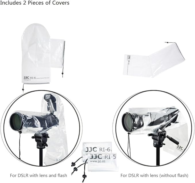 JJC 2 Types DSLR Camera Rain Cover Coat Sleeve Protector for Canon Nikon Fujifilm Sony Olympus Panasonic Pentax Sigma with a Lens & Flash PE Material Clear See-Through(2 Pack) - Image 7