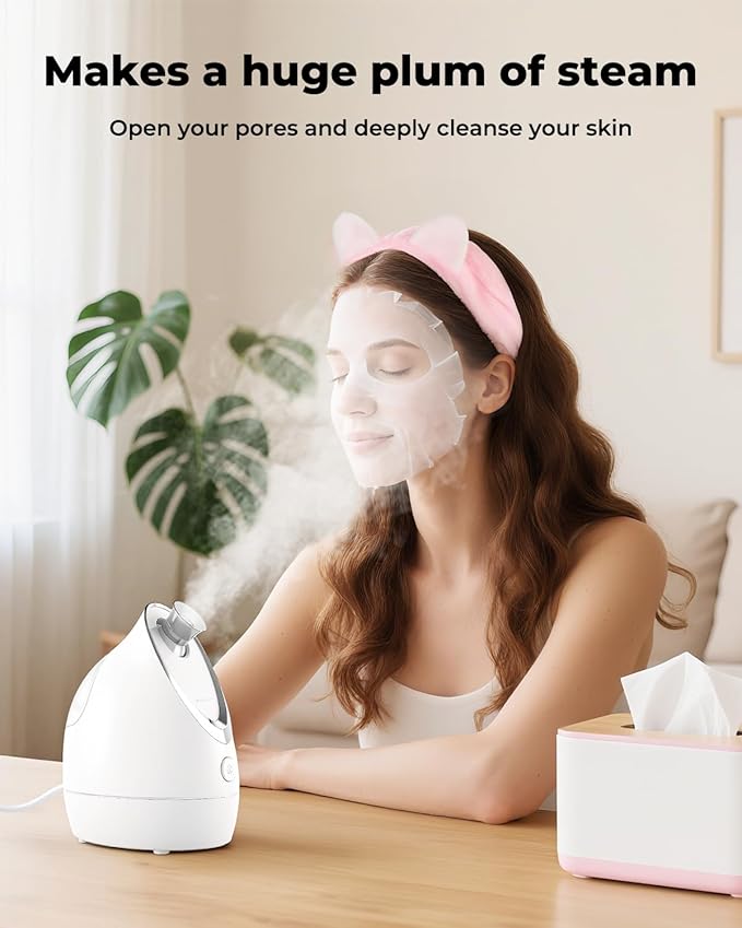 Kingsmile Facial Steamer for Face, 3 in 1 Face Steamer for Facial Deep Cleaning, Compact Nano Steamer - Aromatherapy, Adjustable Nozzle Warm Steam for Home SPA, Face Steamer for Sinuses with Hairband - Image 2