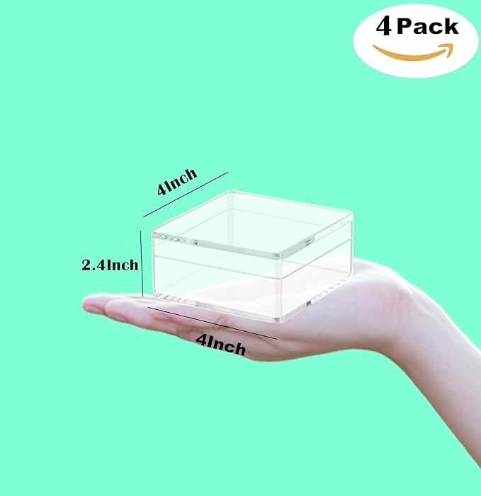 Acrylic Box 4 Packs Clear Square Cube Acrylic Decorations Box Acrylic Candy Box with Lid Transparent Storage Containers Small Acrylic Display Box for Jewelry 4 * 4 * 2.4 Inch - Image 2