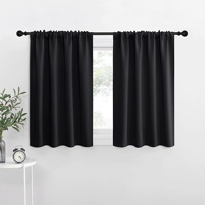 NICETOWN Short Curtains 36 inches Long, Black Out RV Bunk Panels, Kitchen Window Curtains Over Sink, Thermal Insulating Blackout Drapes/Draperies for Small Window (2 Panels, 42 inches Wide) by NICETOWN