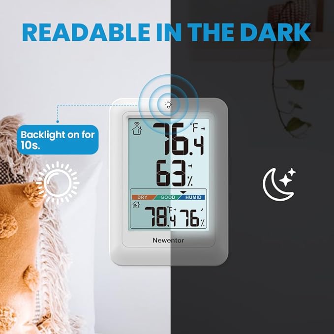 Newentor Indoor Outdoor Thermometer Wireless, Weather Stations Wireless Indoor Outdoor, Outdoor Thermometers for Patio House, Outside Inside Thermometers with Comfort Indicator, White with 1 Sensor - Image 5