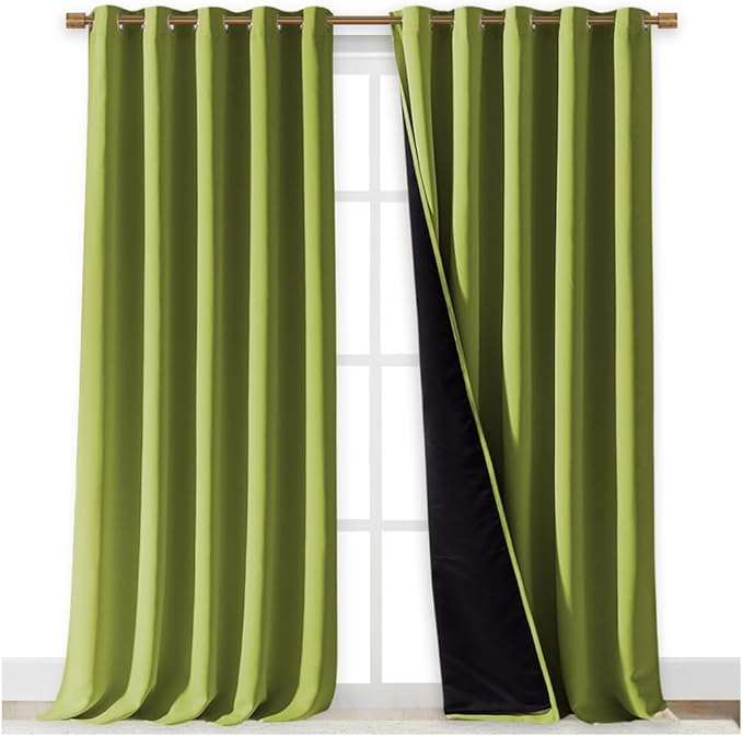 NICETOWN Full Shading Curtains for Windows, Fresh Green, Pack of 2, 70 inches W x 95 inches L, Super Heavy-Duty Black Lined Blackout Curtains for Bedroom, Privacy Assured Window Treatment - Image 2