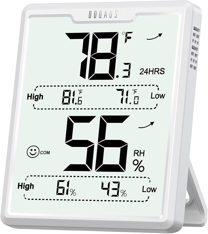 DOQAUS Digital Hygrometer Room Thermometer Indoor, Humidity Meter with Large LCD Display, Temperature Humidity Monitor with Max Min Records, White by DOQAUS