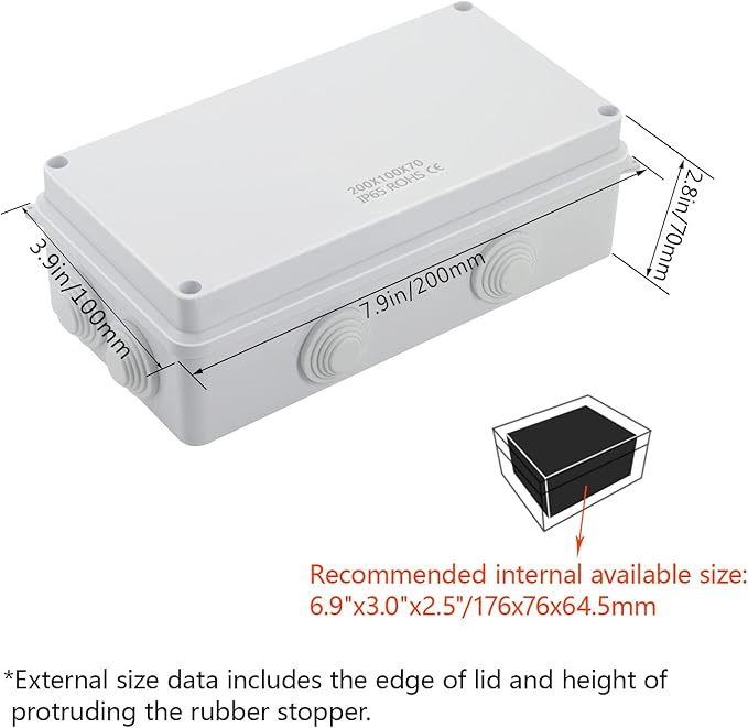 LeMotech ABS Plastic Dustproof Waterproof IP65 Junction Box Universal Electrical Project Enclosure White 7.9 x 3.9 x 2.8 inch (200 x 100 x 70 mm) - Image 2