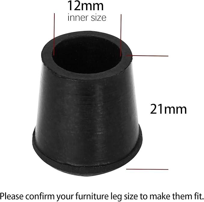 10 PCS Black Round Rubber Chair Leg Caps Tips, Vinyl Rubber End Kits, Soft Touch Table Feet Cover, Anti Slip Floor Protector, 1/2 inch (12mm) - Image 2