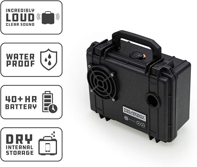 DemerBox:Waterproof, Portable, and Rugged Outdoor Bluetooth Speakers. Loud Sound,40+ hr Battery Life, Dry Box + USB Charging,Multi-Pairing Party Mode. Built to Last + Fully Serviceable (Black,DB1) - Image 5