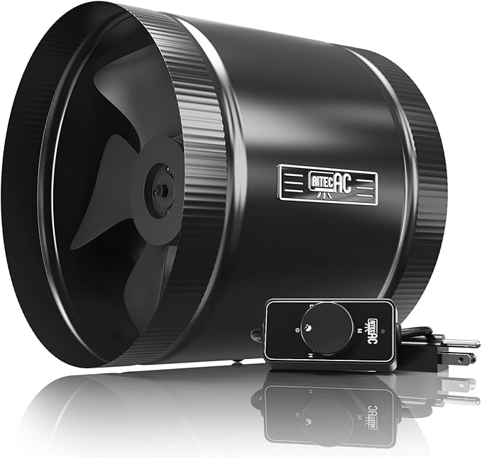 8 Inch Inline Duct Fan with Speed Controller - 420CFM High Airflow, Ultra Quiet 63.5dB for Grow Tents, Hydroponics, Ventilation, Exhaust - Energy Efficient 44W Inline Exhaust Fan by AITECAC