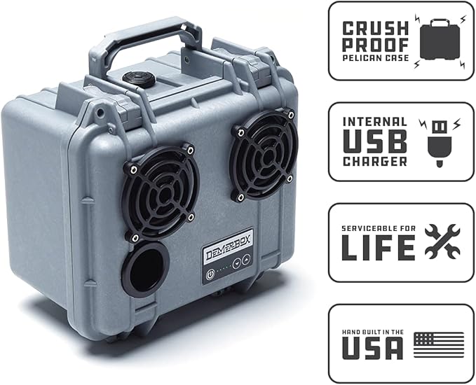 DemerBox: Waterproof, Portable, and Rugged Outdoor Bluetooth Speakers. Loud Sound, Deep Bass, 40+ hr Battery Life, Dry Box + USB Charging, Multi-Pairing Party Mode. Built to Last (Jetport Silver, DB2) - Image 3