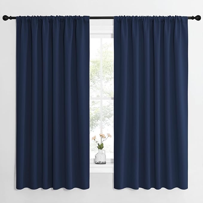 NICETOWN Blackout Curtains for Bedroom, Blackout Draperies, Home Decorations Thermal Insulated Solid Rod Pocket Blackout Drapes for Cafe (Navy, One Pair, 62 x 63-inch) by NICETOWN