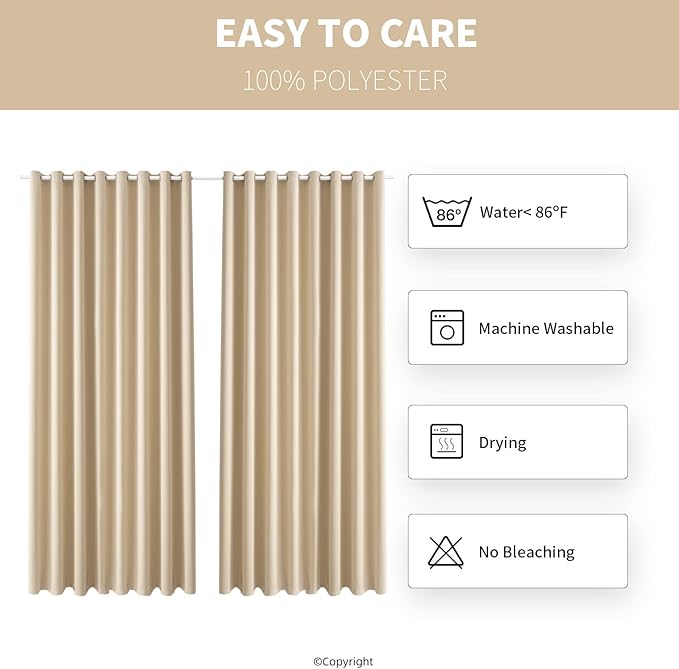 DIVA EN CAMINO DEC Waterproof Outdoor Curtain W105 x L84 - Grommet Top Sunlight Blocking Window Treatment Drapes Blackout Curtains for Home Bedroom Living Room Outdoor Patio Porch (Beige, 2 Panels) - Image 7