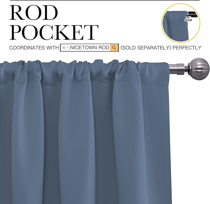 NICETOWN Blackout Curtains for Living Curtains, Window Treatment Curtains & Drapes 84 inches Long, Thermal Insulated Privacy Draperies for Bedroom (Stone Blue, 42" Wide x 84" Long, Set of 2) - Image 3