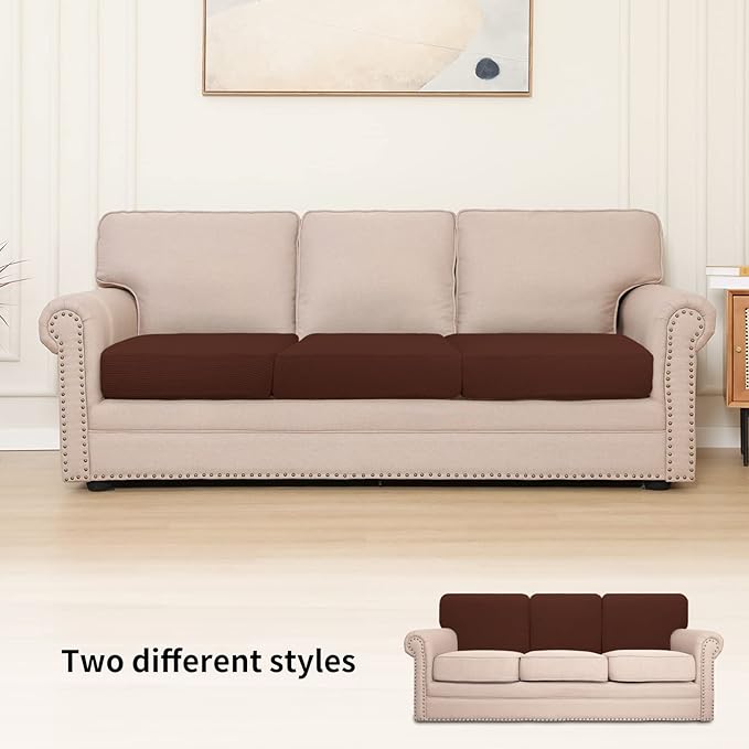 Easy-Going Stretch Individual Chair Couch Cushion Cover Sofa Cushion Furniture Protector Sofa slipcover Soft Flexibility with Elastic Bottom (3-Piece Sofa Cushion Cover, Coffee) - Image 2