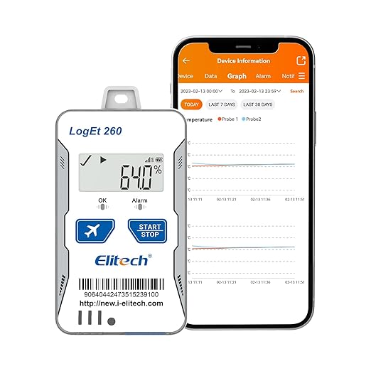 Elitech 4G Real-time Temperature Humidity Data Logger Light/Shock/Location, Built-in SIM Card, Shadow Data, Airplane Mode, Cloud Storage, SMS/Email/APP/Web Alarm,100000 Points, Loget 260-TH-10Pack by Elitech
