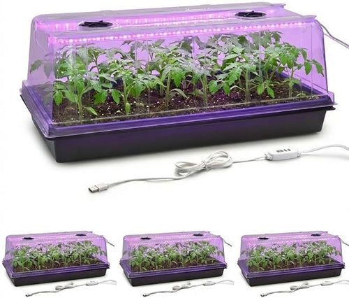 1020 Seed Tray with Grow Lights - 4-Pack 6.3" Extra High Humidity Dome & Heavy Duty Propagation Tray, 8-Pack Integrated 96 Full Spectrum LED with Timer/5 Dimmable Levels, Reusable Greenhouse Kit by RooTrimmer