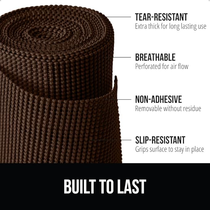 GORILLA GRIP powerGRIP Drawer Shelf and Cabinet Liner, Thick Strong Hold, Non-Adhesive Liners Protect Kitchen Cabinets and Cupboard, Bathroom Drawers, Easy Install, Breathable Mat, 20" x10', Chocolate - Image 2