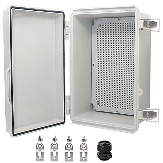 Waterproof Electrical Box, IP67 Junction Box Stainless Steel Latch Hinged Grey Cover Project Enclosure with Wall Bracket 11.1"x7.5"x5.5" by YETLEBOX
