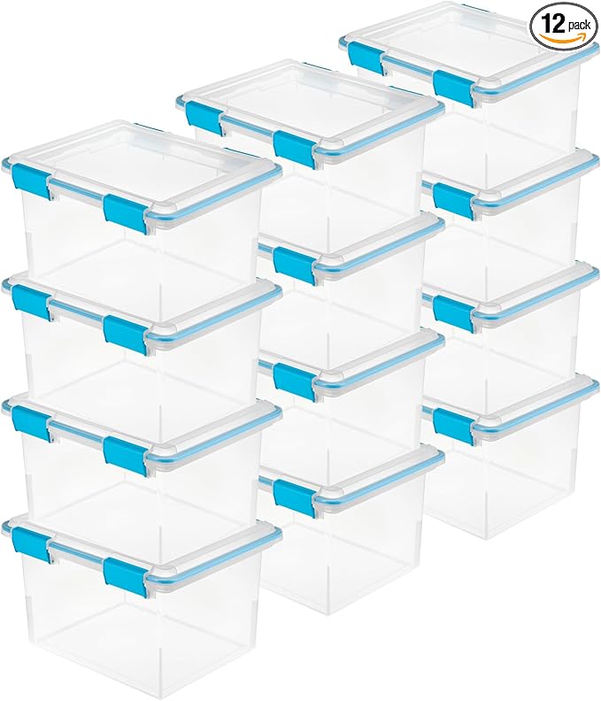 Sterilite 12-Pack Gasket Box, Weather-Resistant Storage Bins with Latching Lids, 32 Quart - Heavy-Duty Organizing Containers for Closet, Bathroom, and Office by Sterilite