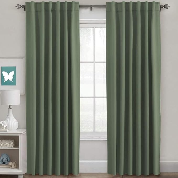 H.VERSAILTEX Back Tab Dark Green Curtains 102 Inch Long for Living Room, Rod Pocket Room Darkening Thermal Insulated Blackout Curtains, 52 x 102 Inch, Bronze Green, 2 Panels by HVERSAILTEX