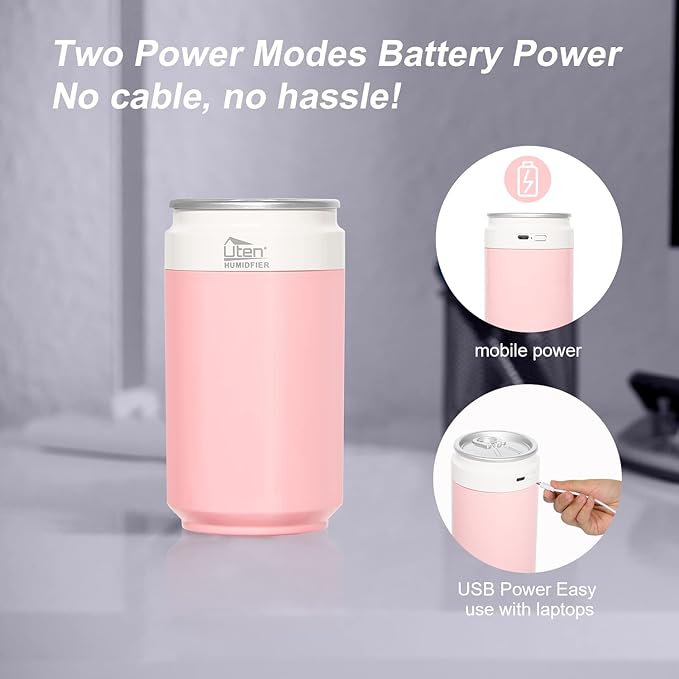 Humidifiers, Humidifier for Bedroom, Can Air Humidifier, Humidifiers for Home and Plants, USB Powered And Battery Powered Portable for Home Office Car Outdoor, 2 Mist Modes, Night Light, Auto-Off - Image 4
