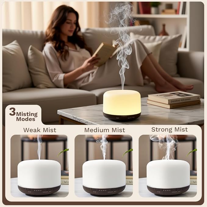 500ml Essential Oil Diffuser,Quiet 4-in-1 Ultrasonic Aromatherapy Humidifier,7 Color LED Lights,Timer & Auto-Off,BPA Free,Large Capacity Room Fragrance(Deep Woodgrain, Mini Model) - Image 5